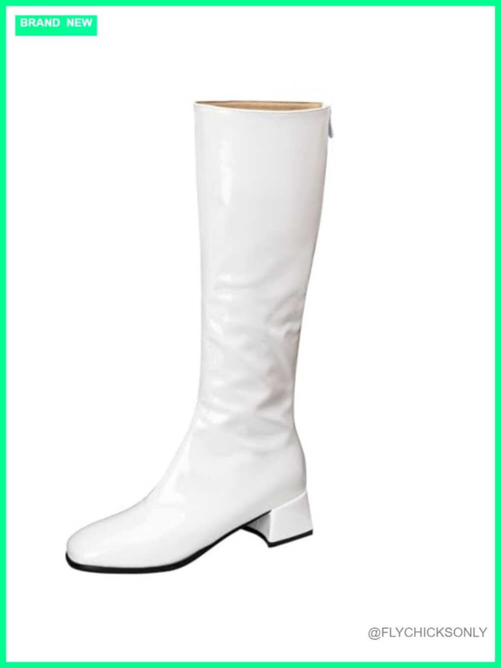 Women's Knee High Gogo Boots Chunky Block Heel Back Zipper Square Toe Faux